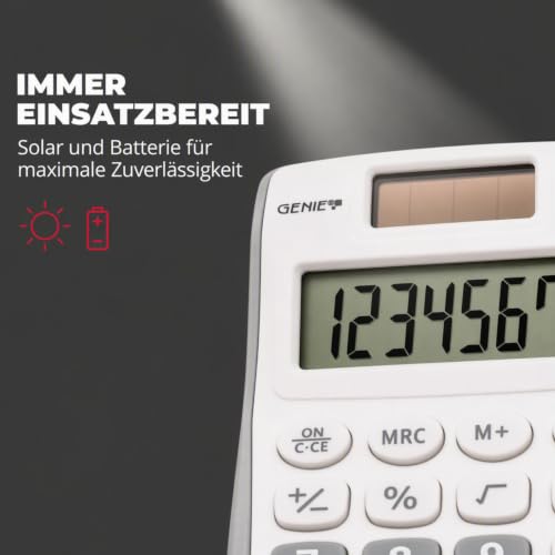 GENIE 120 S Taschenrechner – 8-stelliger Solar Rechner mit Batterie
