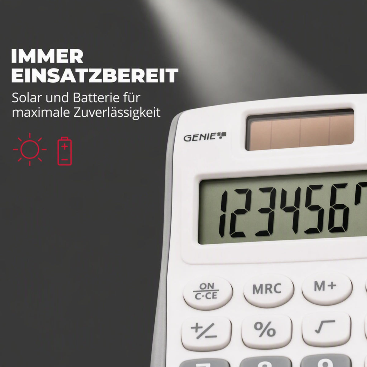 GENIE 120 S Taschenrechner – 8-stelliger Solar Rechner mit Batterie