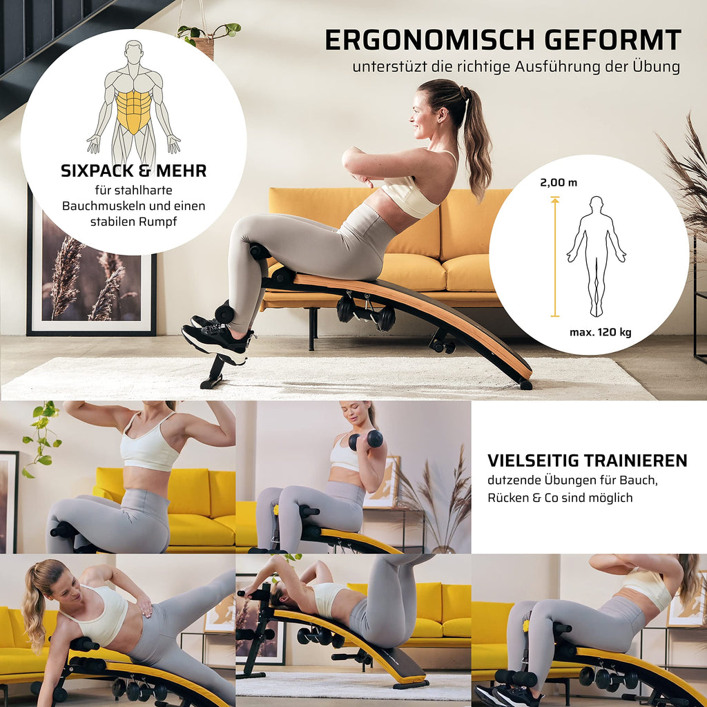 SportPlus Sit Up Bank klappbar mit 2x 1,5 kg Hanteln, Bauchtrainer mit Beinfixierung, mit Handgriffen für diverse Übungen, Hantelbank, trainiert Bauch, Rücken, Schultern & mehr