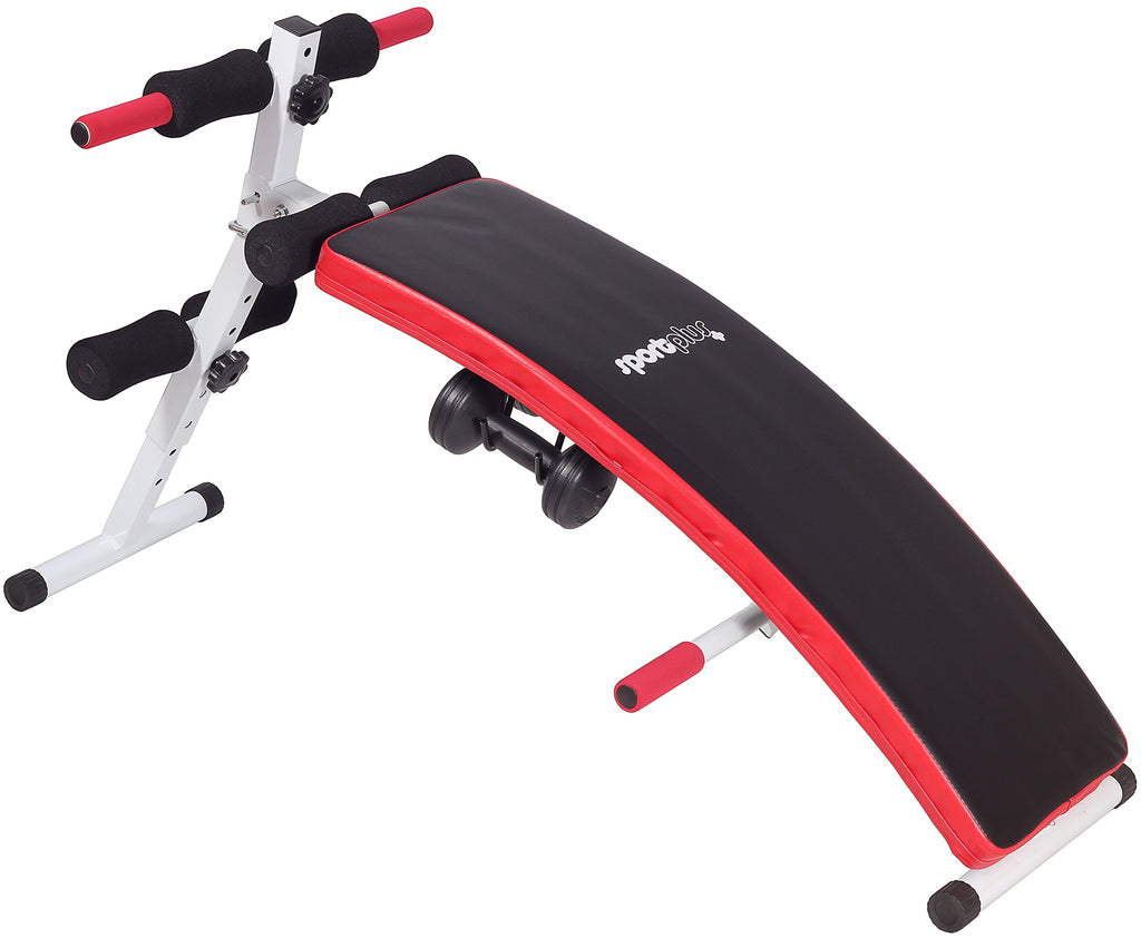 SportPlus Sit Up Bank klappbar mit 2x 1,5 kg Hanteln, Bauchtrainer mit Beinfixierung, mit Handgriffen für diverse Übungen, Hantelbank, trainiert Bauch, Rücken, Schultern & mehr
