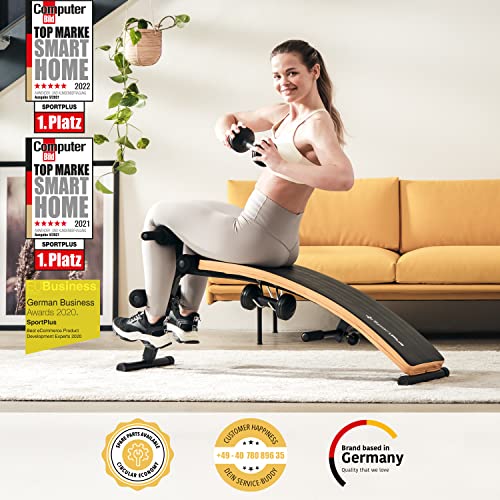 SportPlus Sit Up Bank klappbar mit 2x 1,5 kg Hanteln, Bauchtrainer mit Beinfixierung, mit Handgriffen für diverse Übungen, Hantelbank, trainiert Bauch, Rücken, Schultern & mehr