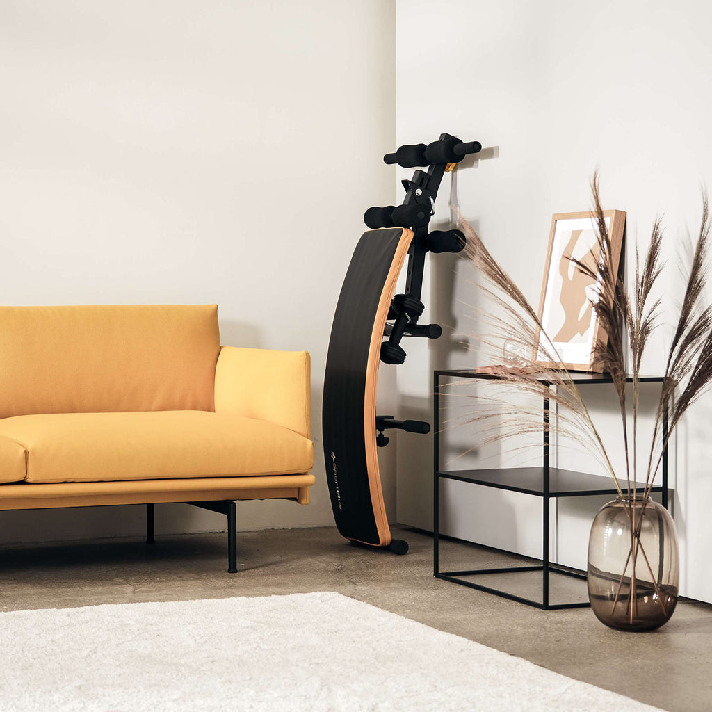 SportPlus Sit Up Bank klappbar mit 2x 1,5 kg Hanteln, Bauchtrainer mit Beinfixierung, mit Handgriffen für diverse Übungen, Hantelbank, trainiert Bauch, Rücken, Schultern & mehr