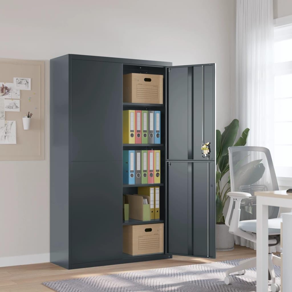 Aktenschrank Anthrazit aus pulverbeschichtetem Stahl 105x40x180 cm mit 4 Einlegeböden abschließbar für Büro, Homeoffice, Arbeitszimmer und Archivierung sicherer Stauraum