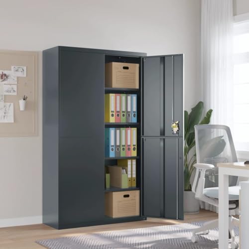 Aktenschrank Anthrazit aus pulverbeschichtetem Stahl 105x40x180 cm mit 4 Einlegeböden abschließbar für Büro, Homeoffice, Arbeitszimmer und Archivierung sicherer Stauraum