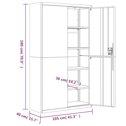 Aktenschrank Anthrazit aus pulverbeschichtetem Stahl 105x40x180 cm mit 4 Einlegeböden abschließbar für Büro, Homeoffice, Arbeitszimmer und Archivierung sicherer Stauraum