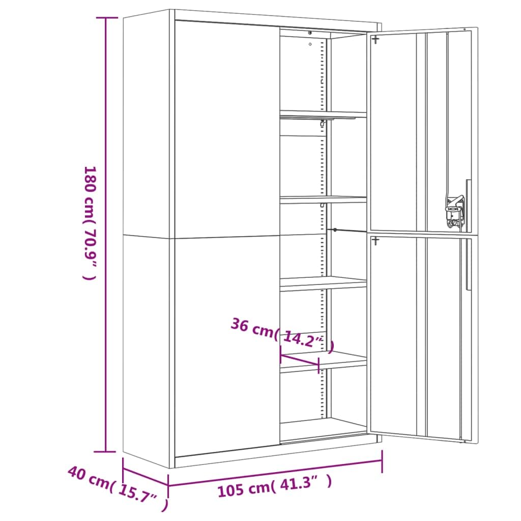 Aktenschrank Anthrazit aus pulverbeschichtetem Stahl 105x40x180 cm mit 4 Einlegeböden abschließbar für Büro, Homeoffice, Arbeitszimmer und Archivierung sicherer Stauraum