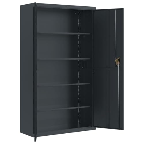 Aktenschrank Anthrazit aus pulverbeschichtetem Stahl 105x40x180 cm mit 4 Einlegeböden abschließbar für Büro, Homeoffice, Arbeitszimmer und Archivierung sicherer Stauraum