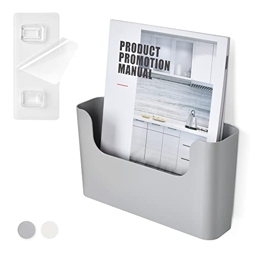 YOHOM Zeitungshalter Wand Zeitschriftenhalter Prospekthalter Wand Briefhalter Wandprospekthalter A4 mit 2 Montagearten (Kleben/Bohren) Ablagefächer Wand für Dokumente, Magazine, Bücher Grau 1 Stück