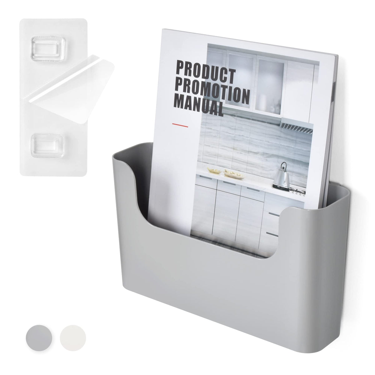 YOHOM Zeitungshalter Wand Zeitschriftenhalter Prospekthalter Wand Briefhalter Wandprospekthalter A4 mit 2 Montagearten (Kleben/Bohren) Ablagefächer Wand für Dokumente, Magazine, Bücher Grau 1 Stück