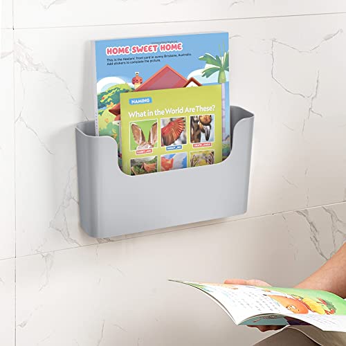 YOHOM Zeitungshalter Wand Zeitschriftenhalter Prospekthalter Wand Briefhalter Wandprospekthalter A4 mit 2 Montagearten (Kleben/Bohren) Ablagefächer Wand für Dokumente, Magazine, Bücher Grau 1 Stück