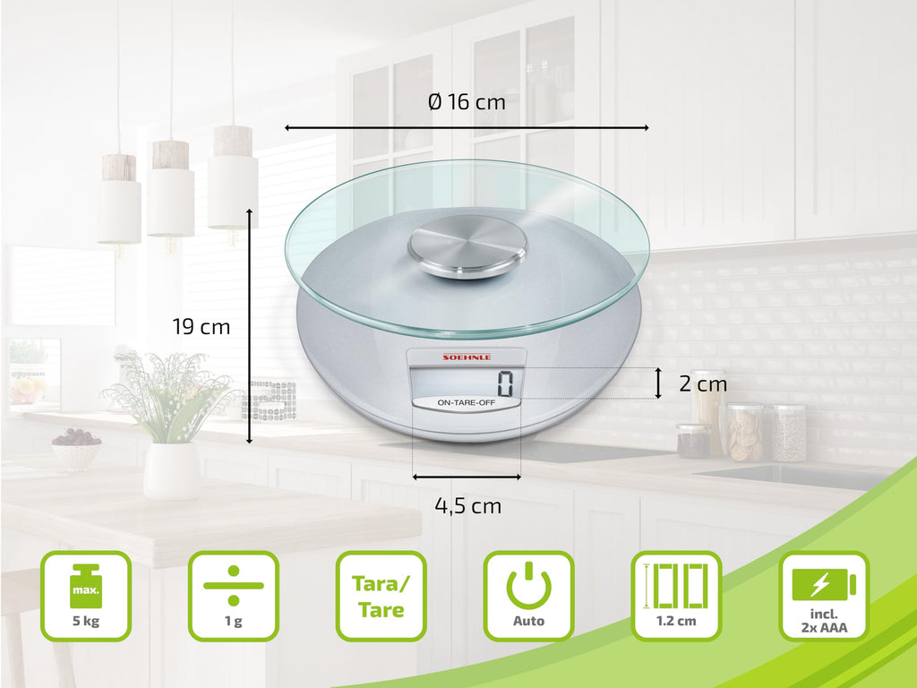 Soehnle Digitale Küchenwaage Roma Silver, bis 5 kg Tragkraft