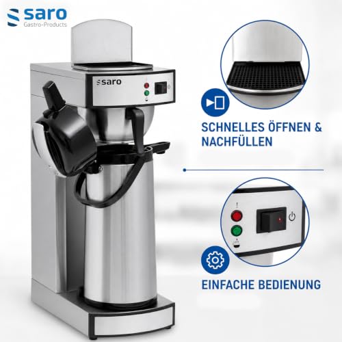 Saro Kaffeemaschine Inkl. Edelstahl-Isolierpumpkanne – 2,2 L – Brühzeit ca. 5–6 Min – Trockenlaufschutz – 2,069 kW – Modell THERMO 24
