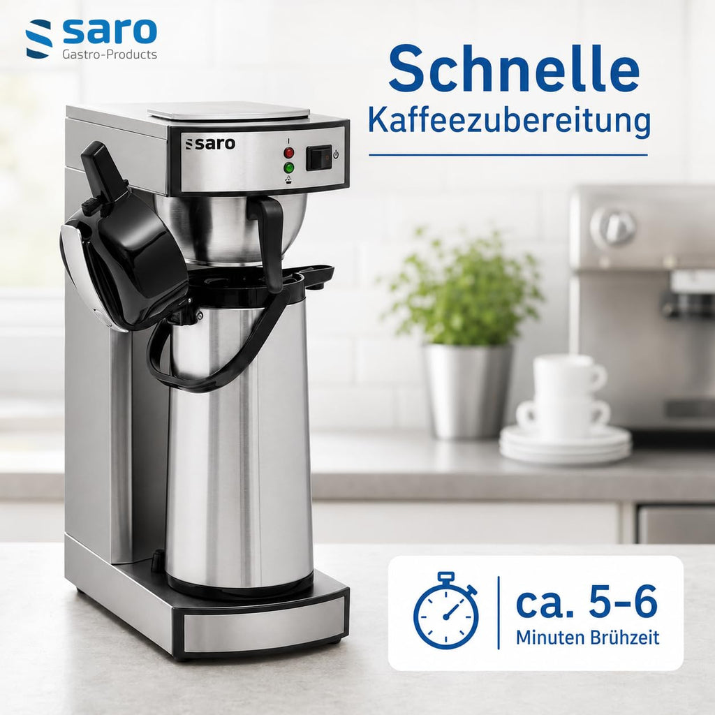 Saro Kaffeemaschine Inkl. Edelstahl-Isolierpumpkanne – 2,2 L – Brühzeit ca. 5–6 Min – Trockenlaufschutz – 2,069 kW – Modell THERMO 24