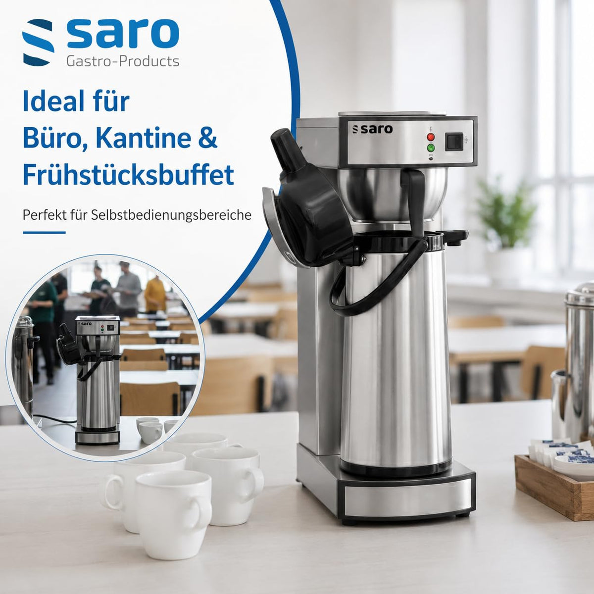 Saro Kaffeemaschine Inkl. Edelstahl-Isolierpumpkanne – 2,2 L – Brühzeit ca. 5–6 Min – Trockenlaufschutz – 2,069 kW – Modell THERMO 24