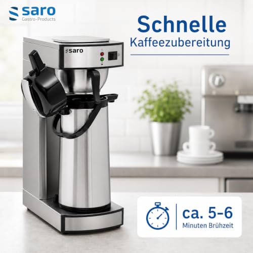 Saro Kaffeemaschine Inkl. Edelstahl-Isolierpumpkanne – 2,2 L – Brühzeit ca. 5–6 Min – Trockenlaufschutz – 2,069 kW – Modell THERMO 24
