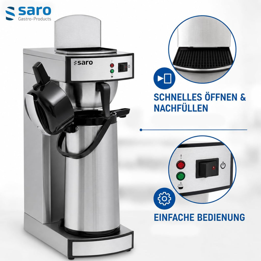 Saro Kaffeemaschine Inkl. Edelstahl-Isolierpumpkanne – 2,2 L – Brühzeit ca. 5–6 Min – Trockenlaufschutz – 2,069 kW – Modell THERMO 24