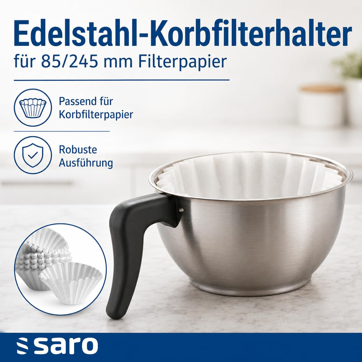 Saro Kaffeemaschine Inkl. Edelstahl-Isolierpumpkanne – 2,2 L – Brühzeit ca. 5–6 Min – Trockenlaufschutz – 2,069 kW – Modell THERMO 24