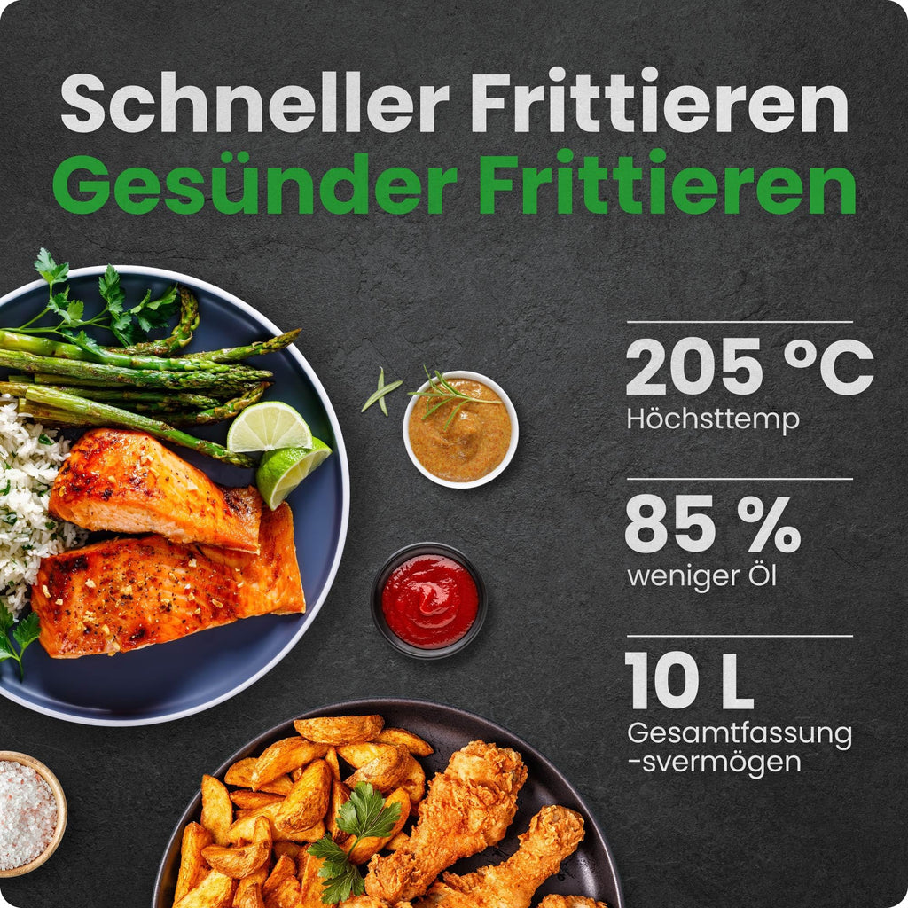 Chefman Multifunktionale Digitale Heißluftfritteuse + Rotisserie, Dörrautomat, Konvektion, 17 Touchscreen-Voreinstellungen, XL 10L Familiengröße, Automatische Abschaltung, Großes Sichtfenster, Schwarz
