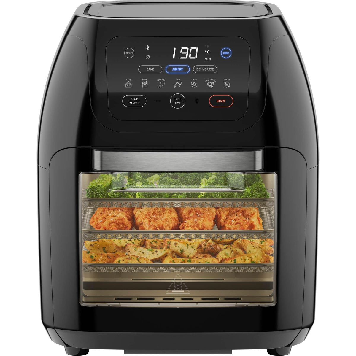 Chefman Multifunktionale Digitale Heißluftfritteuse + Rotisserie, Dörrautomat, Konvektion, 17 Touchscreen-Voreinstellungen, XL 10L Familiengröße, Automatische Abschaltung, Großes Sichtfenster, Schwarz