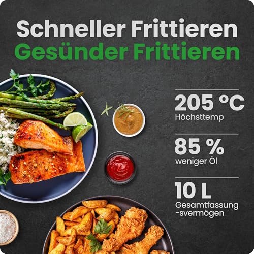 Chefman Multifunktionale Digitale Heißluftfritteuse + Rotisserie, Dörrautomat, Konvektion, 17 Touchscreen-Voreinstellungen, XL 10L Familiengröße, Automatische Abschaltung, Großes Sichtfenster, Schwarz