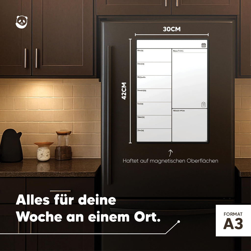 A3 Wochenplaner Magnetisch Kühlschrank - Abwischbare Magnettafel & Whiteboard für die Küche, Organisierte Familienplanung & Essensplaner, Fleckfrei Radierbar (A3, Deutsch)