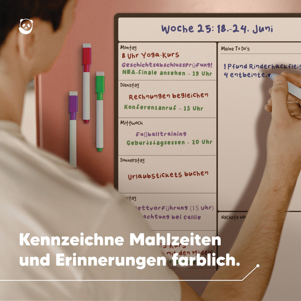 A3 Wochenplaner Magnetisch Kühlschrank - Abwischbare Magnettafel & Whiteboard für die Küche, Organisierte Familienplanung & Essensplaner, Fleckfrei Radierbar (A3, Deutsch)