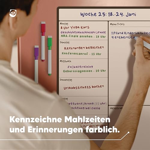 A3 Wochenplaner Magnetisch Kühlschrank - Abwischbare Magnettafel & Whiteboard für die Küche, Organisierte Familienplanung & Essensplaner, Fleckfrei Radierbar (A3, Deutsch)