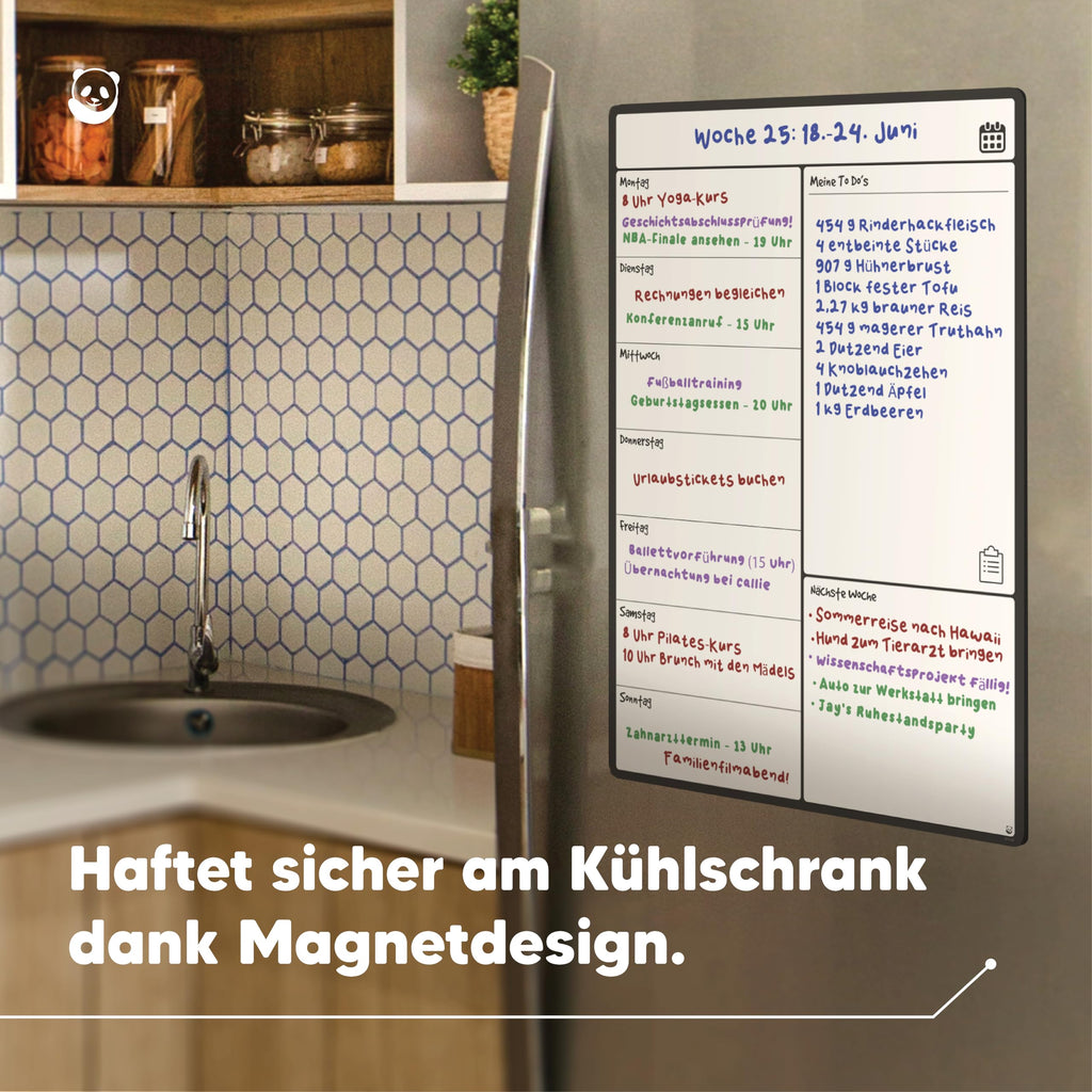 A3 Wochenplaner Magnetisch Kühlschrank - Abwischbare Magnettafel & Whiteboard für die Küche, Organisierte Familienplanung & Essensplaner, Fleckfrei Radierbar (A3, Deutsch)