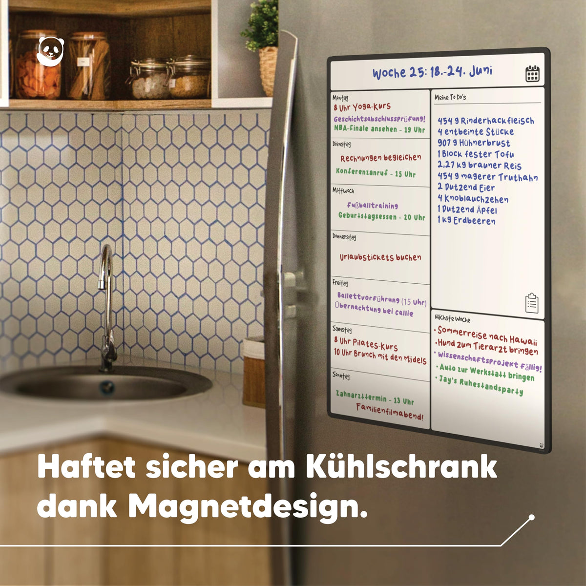 A3 Wochenplaner Magnetisch Kühlschrank - Abwischbare Magnettafel & Whiteboard für die Küche, Organisierte Familienplanung & Essensplaner, Fleckfrei Radierbar (A3, Deutsch)