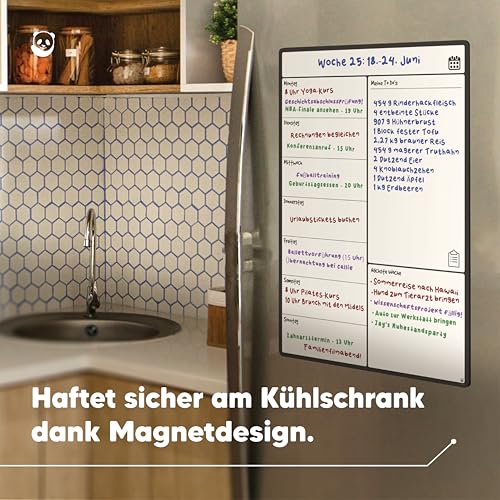 A3 Wochenplaner Magnetisch Kühlschrank - Abwischbare Magnettafel & Whiteboard für die Küche, Organisierte Familienplanung & Essensplaner, Fleckfrei Radierbar (A3, Deutsch)