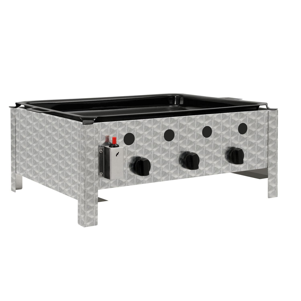 BBQ-Toro Edelstahl Gastrobräter | 3-flammig | 64 x 52 x 27 cm | Gastrogasgrill, Wurstbrater, Tisch Grill | Gastrogrill, Tischgasgrill, Gastischgrill, Bräter für Tisch & Gastronomie