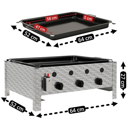 BBQ-Toro Edelstahl Gastrobräter | 3-flammig | 64 x 52 x 27 cm | Gastrogasgrill, Wurstbrater, Tisch Grill | Gastrogrill, Tischgasgrill, Gastischgrill, Bräter für Tisch & Gastronomie