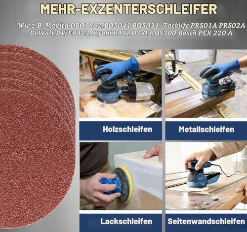 STEBRUAM 70 Stück Schleifpapier 125mm Klett für Exzenterschleifer