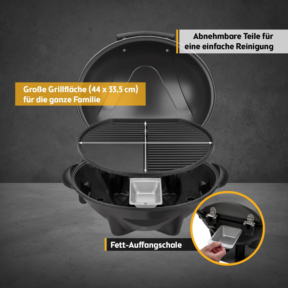 TZS First Austria - Elektrogrill 2 in 1 Tischgrill & Standgrill 2400W - Elektrischer & klappbarer Grill für Balkon & Terrasse mit Deckel & Rollwagen - Elektro-Kugelgrill mit Thermometer & Tropfschale