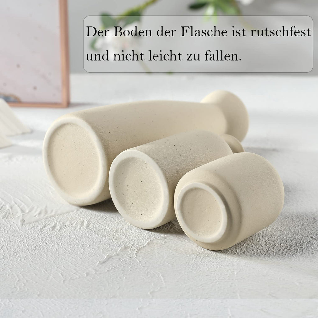 CEMABT Keramik Vasen 3er-Set Kleine Blumenvasen für Dekor, Moderne rustikale Bauernhaus Home Decor, Dekorative für Pampas Grass&getrocknete Blumen, Idee Regal,Tisch, Bücherregal,Mantel (Natur)