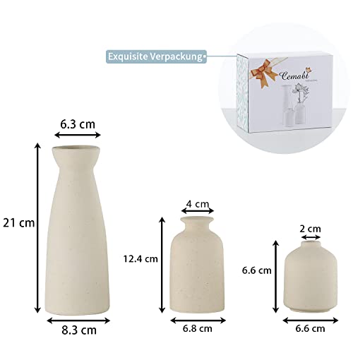 CEMABT Keramik Vasen 3er-Set Kleine Blumenvasen für Dekor, Moderne rustikale Bauernhaus Home Decor, Dekorative für Pampas Grass&getrocknete Blumen, Idee Regal,Tisch, Bücherregal,Mantel (Natur)