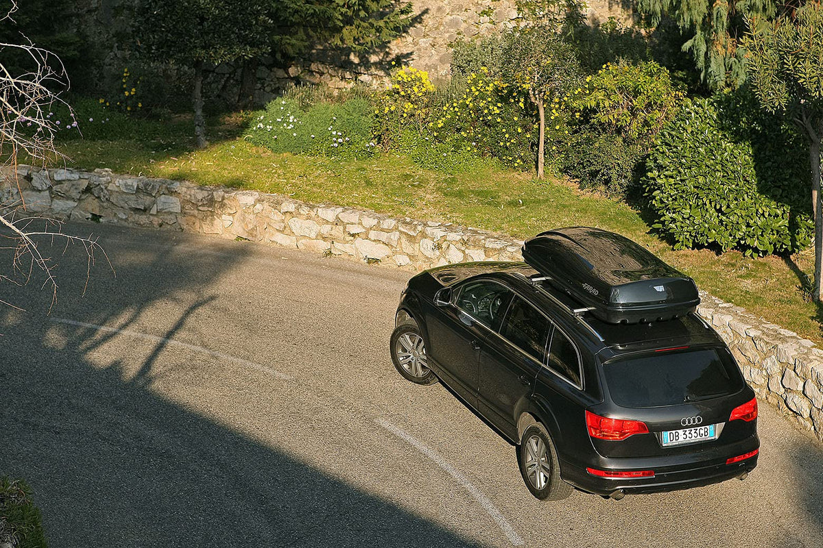 Farad Marlin Dachbox 400L schwarz metallic - Doppelter Seitenöffner, TÜV-GS Zulassung, 5 Jahre Garantie - 3-Punkt-Zentralverriegelung mit Sicherheitsschlüssel