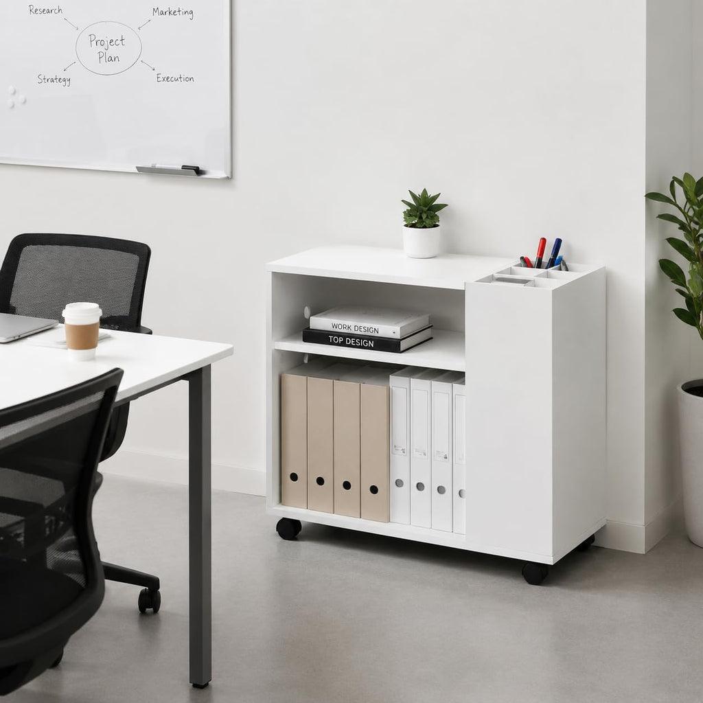 Mondeer Rollcontainer, Mobiler Aktenschrank mit Verstellbaren Fächern,Weiß
