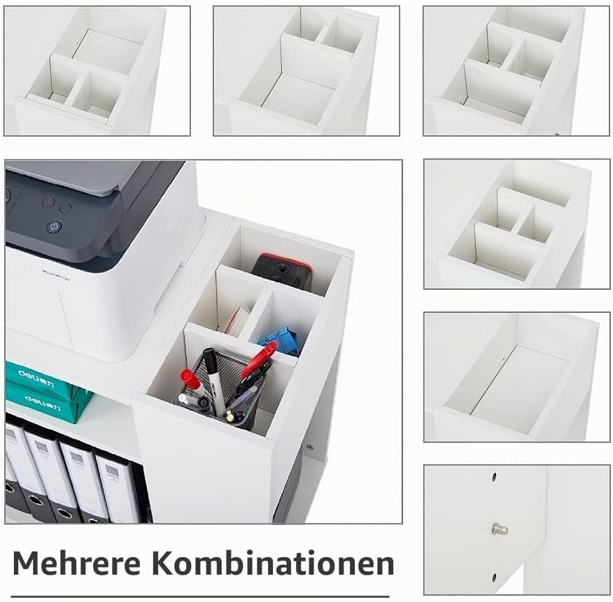Mondeer Rollcontainer, Mobiler Aktenschrank mit Verstellbaren Fächern,Weiß