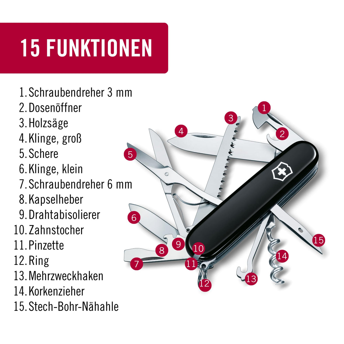 Victorinox Huntsman Taschenmesser - Multitool Swiss Army Knife, 15