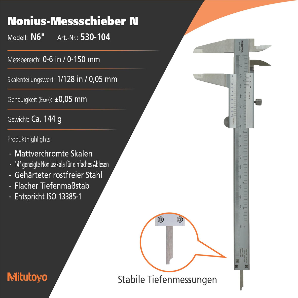Mitutoyo 150 mm Analog Nonius Metrisch Messschieber 0.5 mm
