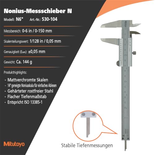 Mitutoyo 150 mm Analog Nonius Metrisch Messschieber 0.5 mm