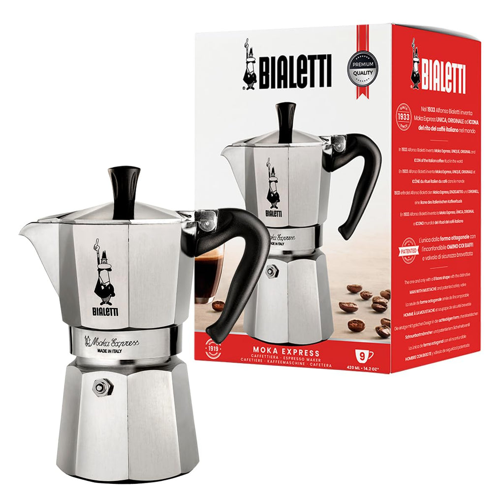 Bialetti Moka Express Kaffeebereiter, Aluminium, für 9 Tassen, 420 ml, silberfarben