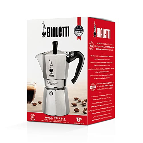 Bialetti Moka Express Kaffeebereiter, Aluminium, für 9 Tassen, 420 ml, silberfarben