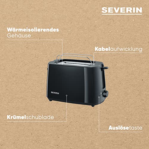 SEVERIN Automatik-Toaster, Toastgerät mit Brötchenaufsatz, hochwertig, mit Krümelschublade und 700 W Leistung, schwarz, AT 2287