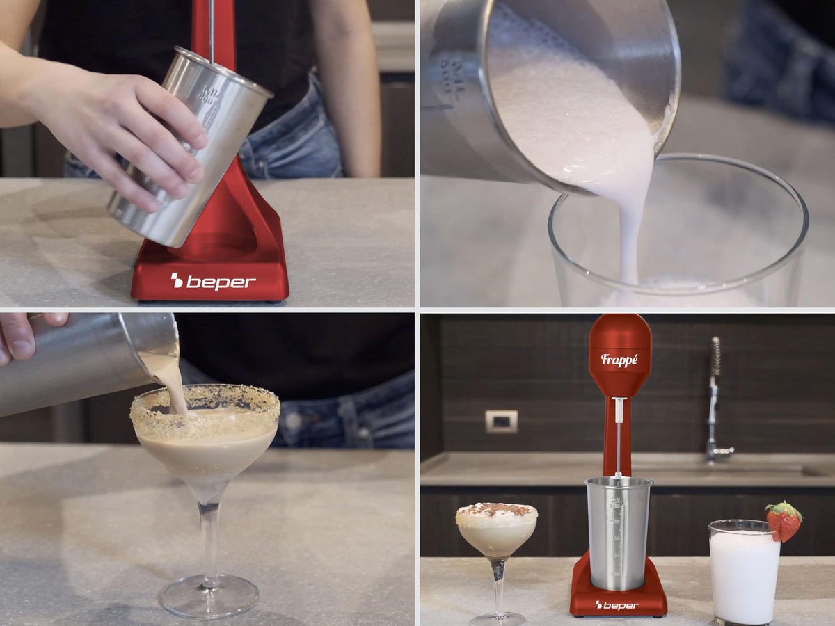 Beper - Elektrischer Standmixer für Milchshakes, Frappés, Smoothies und Cocktails, 2-Gänge, Aluminiumbehälter 0,5 l, 100 W , Rot