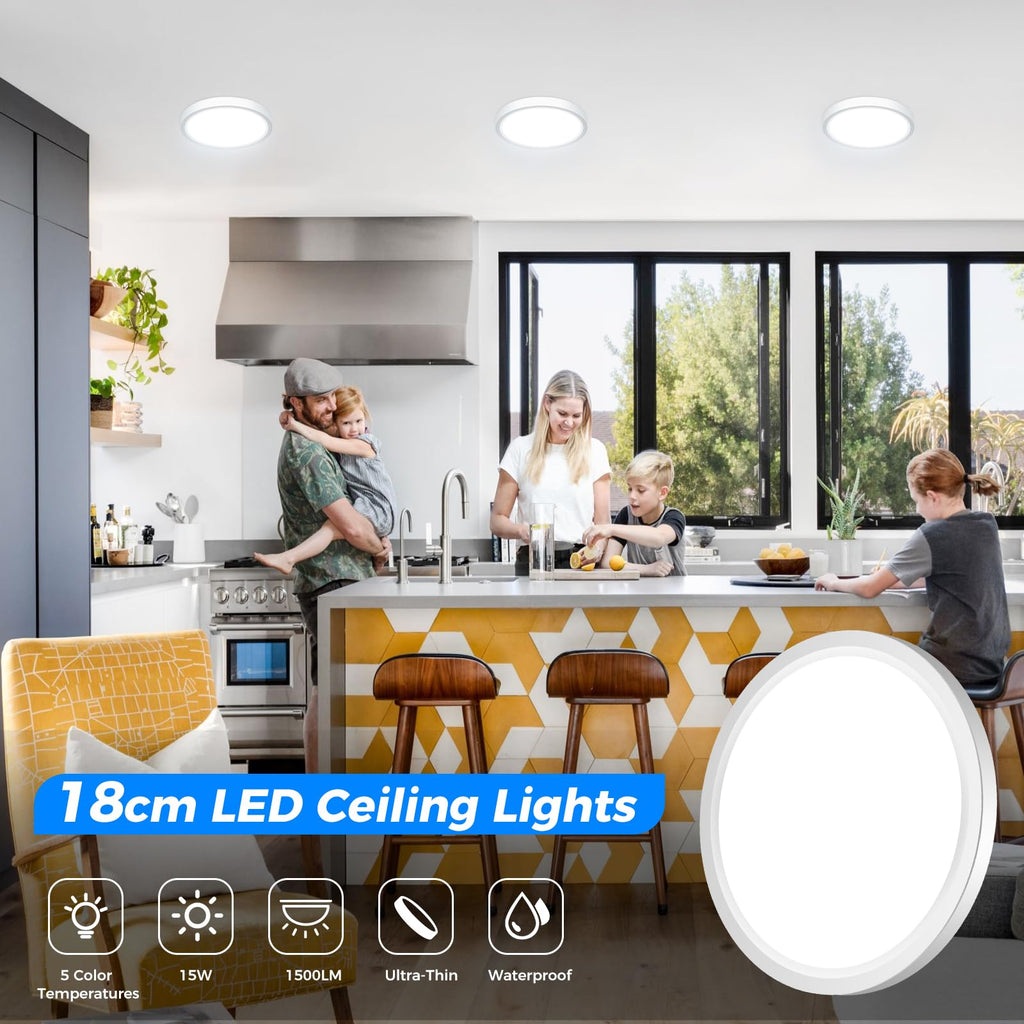 Peasur 15W Deckenlampe,5 Farben 1500LM LED Deckenleuchte Flach,18cm