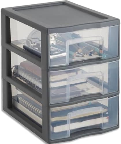 SUNDIS Tag Tower, schubladenbox aus Kunststoff, 3 Schubladen im Format A5, Grau, Höhe 25,5 Cm, Stapelbar, Ideal zur Aufbewahrung Von Kosmetika, Schmuck, Accessoires, Vorräten