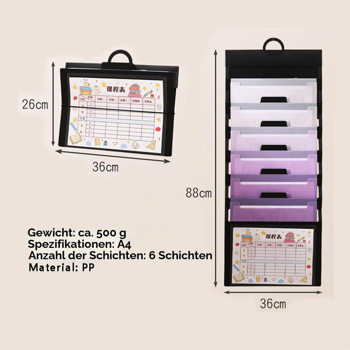Hängeregister A4, Hängetaschen 6 Lagen, Hängemappen PP, Zusammenklappbar, Tragbar, Aufhängbar, Dokumente Schützen, Informationen Ordnen, Platz Sparen (Weiß, Farbe)