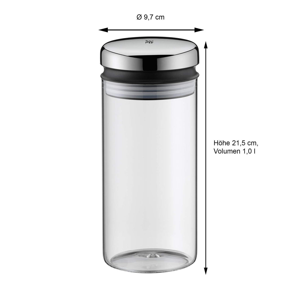WMF Depot Vorratsdose Glas 1l, Höhe 21,5 cm, Kaffeebohnen Behälter, Kaffeedose, Vorratsglas mit Deckel, Müslidose, Frischhaltedose mit große Einfüllöffnung